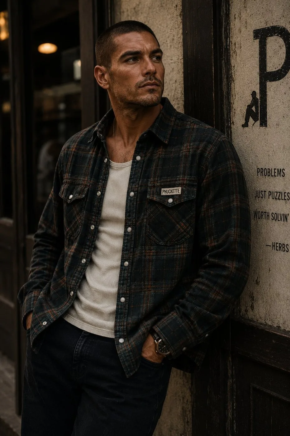 Man wearing the Drifter Flannel